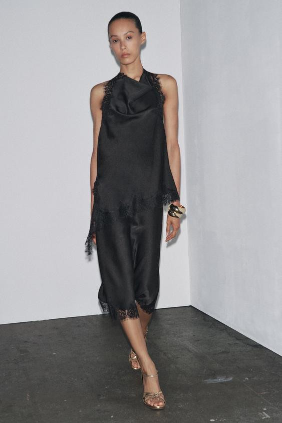 ZW COLLECTION SATIN LACE SKIRT | Zara UK