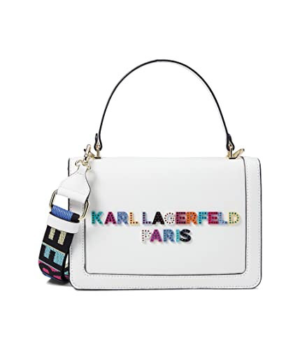 KARL LAGERFELD Women's Simone Logo Satchel Crossbdoy, White/Stone, One Size | Amazon (US)