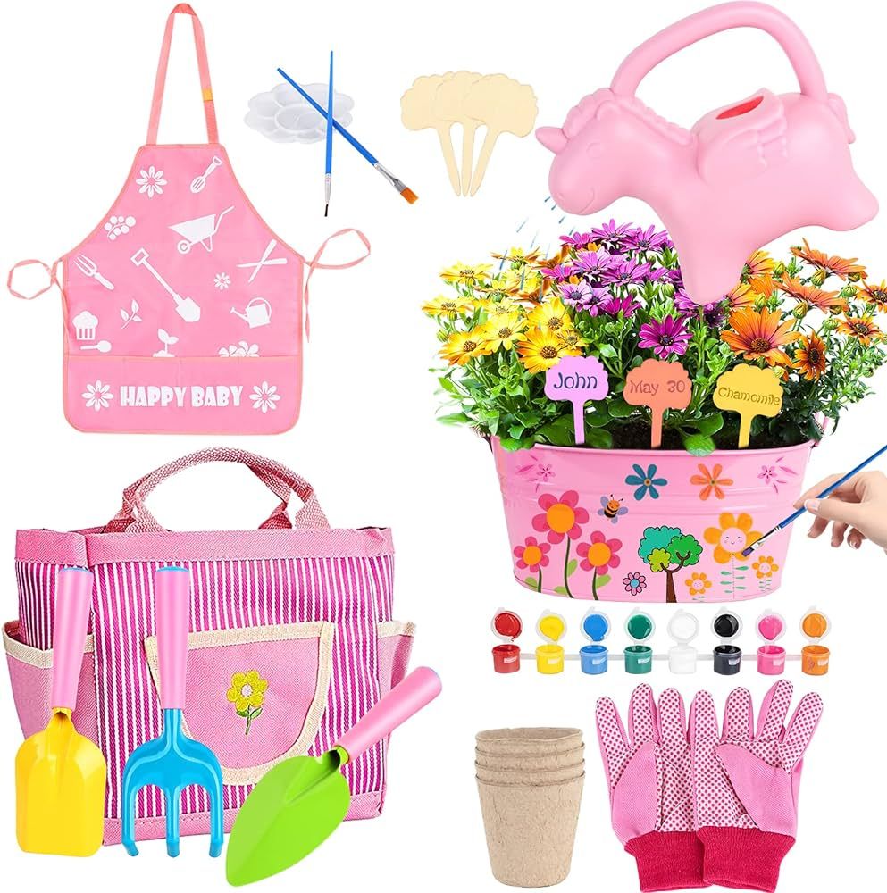 Mojitodon Kids Gardening Tool Set Flower Paint Planting Growing Kit - Includes Unicorn Watering C... | Amazon (US)