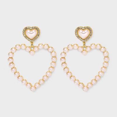 Valentine's Day Faux Pearl Heart Drop Earrings - Wild Fable™ Gold/White | Target