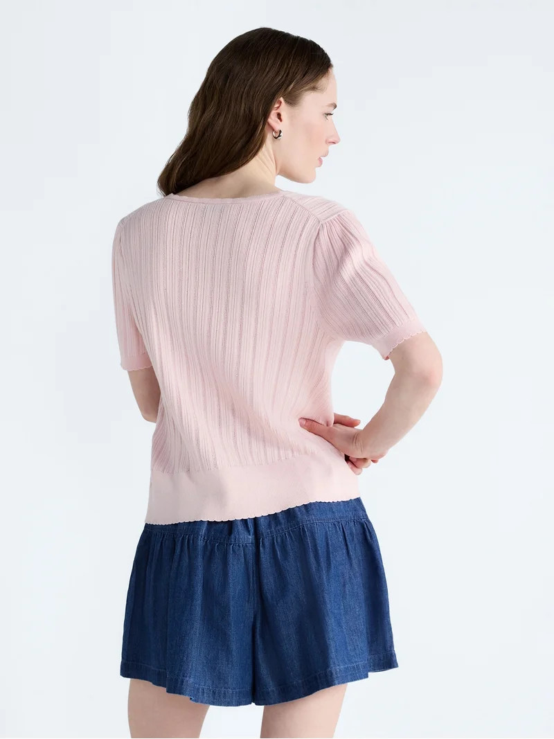 Free Assembly Women's Pointelle Cardigan Sweater with Short Sleeves, Lightweight, Sizes XS-XXL | Walmart (US)