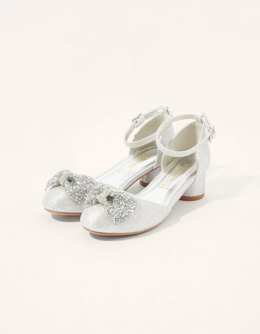 Dazzle Bow Two-Part Heels Silver | Monsoon (UK)