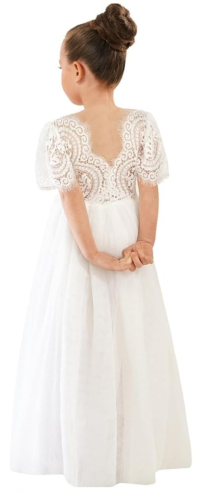 2Bunnies Girl Peony Lace Back A-Line Straight Tutu Tulle Party Flower Girl Dress | Amazon (US)