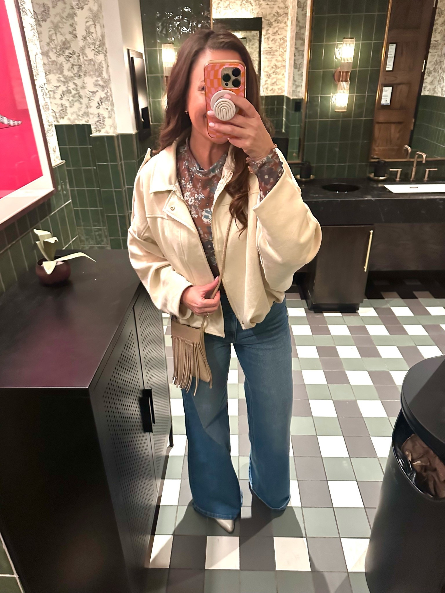 Loving this faux suede jacket and these $15 Amazon tops are so good! Wearing a small in both.
.


#LTKmomlife #LTKOver40 #LTKFindsUnder50