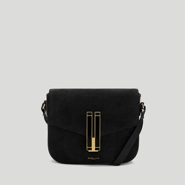 The Small Vancouver | Black Suede & Black Smooth Enamel Lock | DeMellier | DeMellier