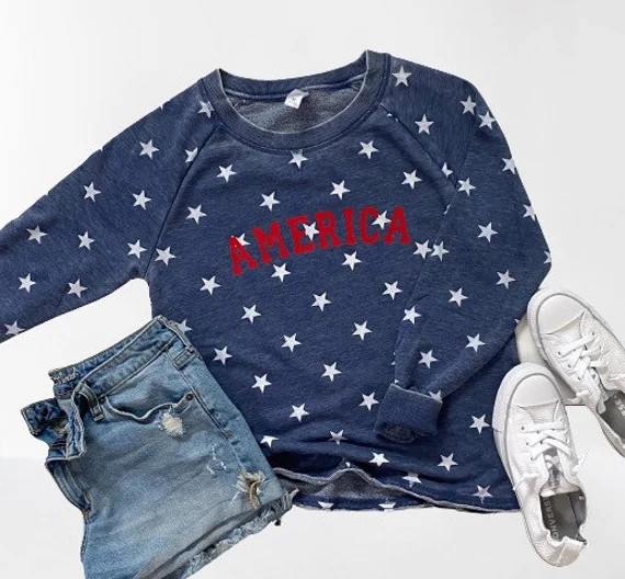 America Star Graphic Sweatshirt | USA | patriotic| stars | red white and blue | 4th of July | wom... | Etsy (US)