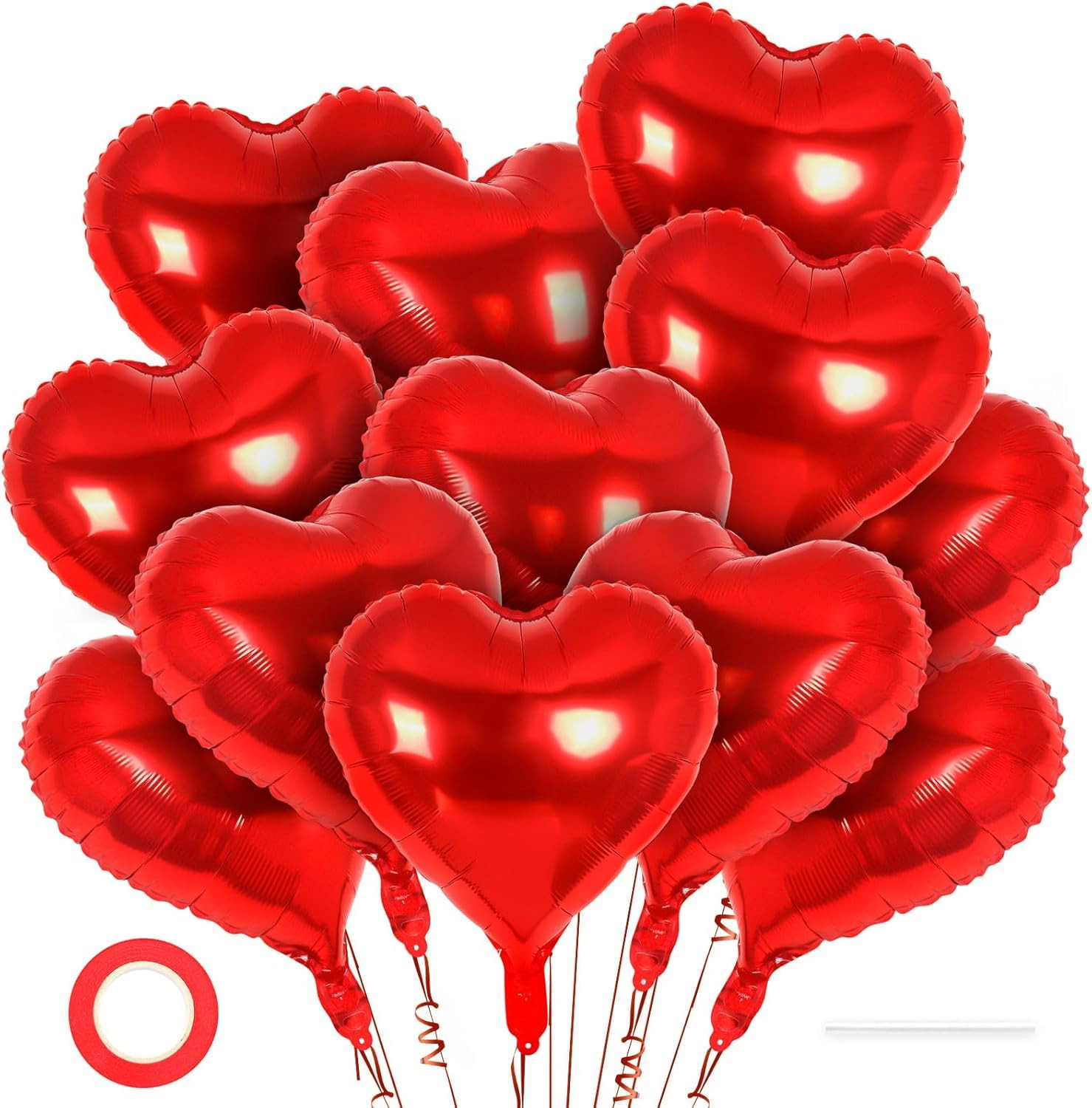 12 Pcs Red Heart Balloons,18 Inch Heart Foil Balloons Love Balloon Valentine Balloon for Birthday... | Amazon (US)