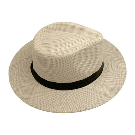 Band Decor Flat Dome Straw Hat - Folding Thin - Non-stuffy - Anti-UV - Men Big Brim Sunscreen Jazz Hat - Fashion Accessories | Walmart (US)