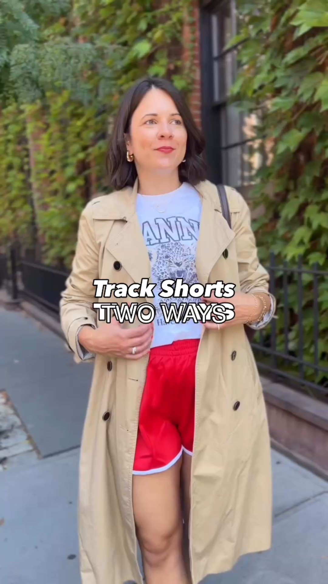 Track shorts styled two ways. Dressed up with mules and a long trench. And dressed down with converse and a barn jacket  

#LTKStyleTip #LTKFindsUnder100 #LTKFindsUnder50