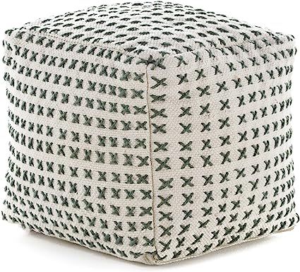 Christopher Knight Home Flanner Fabric Square Pouf Ottoman, Cream, Green | Amazon (US)