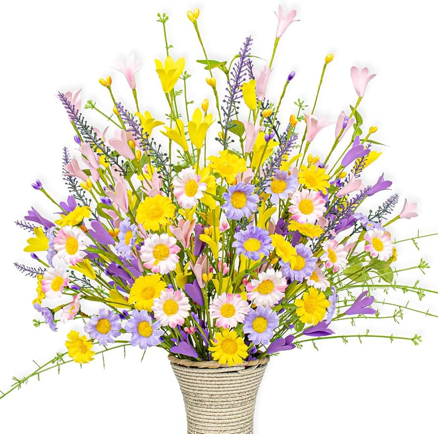 JINGHONG Artificial Spring Flowers 12 Pack Floral Picks 17” Flower Stems with Forsythia and Gre... | Amazon (US)