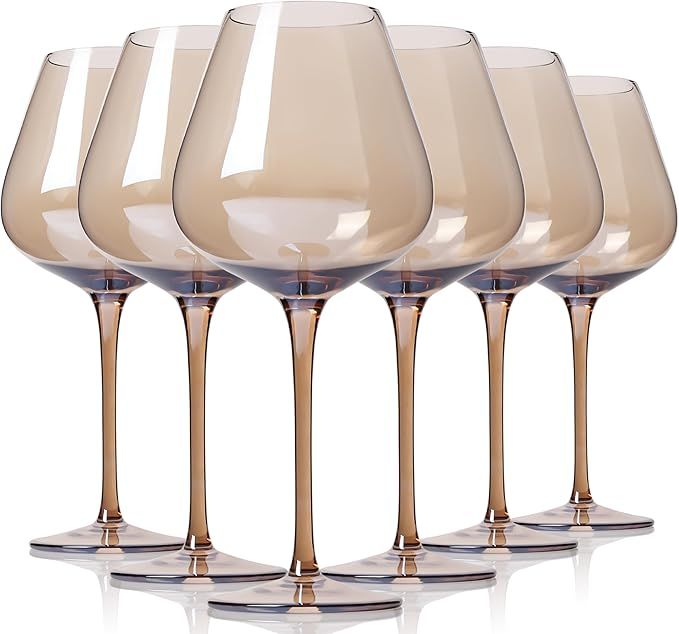 Physkoa Smokey Sand Wine Glasses Set 6-18oz Long Stem Wine Glasses-Smoked Grey Wine Glasses-Hand ... | Amazon (US)