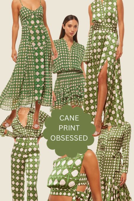Green cane print clothing. Rattan print dresses 
