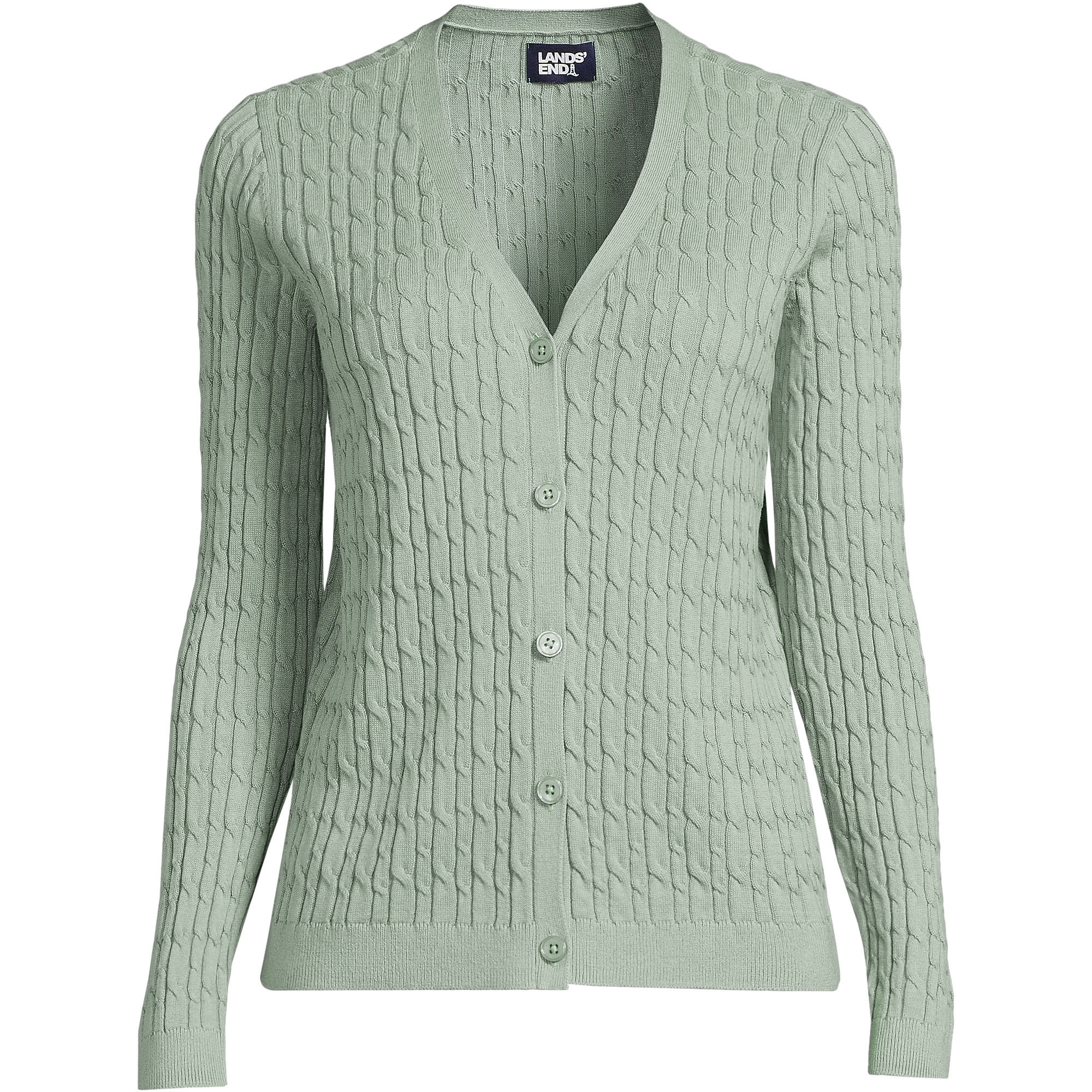 Women's Fine Gauge Cable Cardigan Sweater | Lands' End (US)