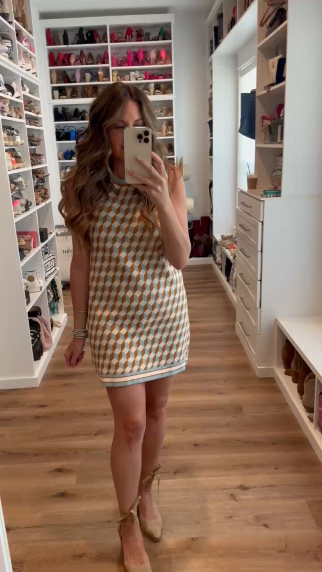 In a medium beige and blue argyle print tank sweater dress, tie up espadrille wedges and accessories- fits tts.

#LTKFindsUnder50 #LTKSeasonal #LTKStyleTip