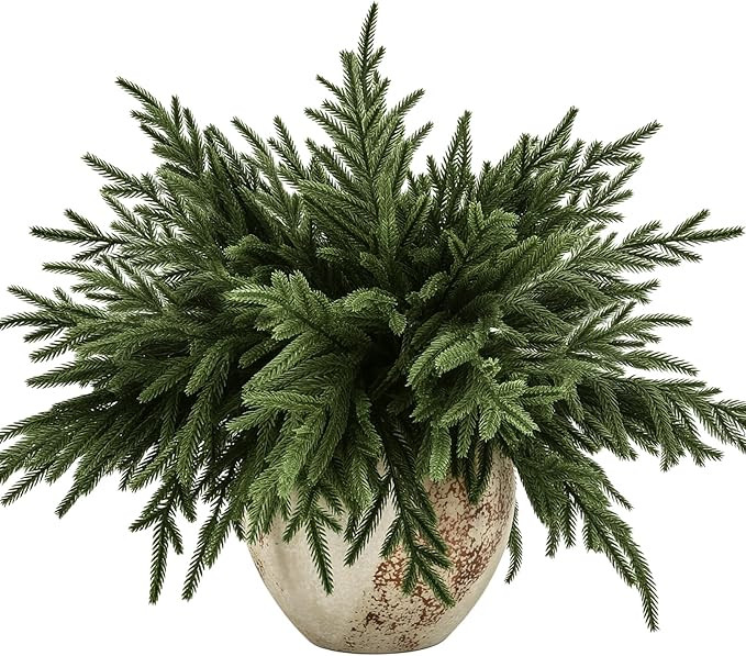 joyhalo 16 Pcs Norfolk Pine Stems, 18" Artificial Christmas Pine Branches Ink Greenery Stem Real ... | Amazon (US)