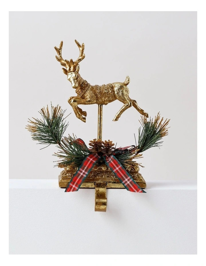 Heirloom Christmas Polyresin Leaping Reindeer Stocking Holder in Gold | Myer