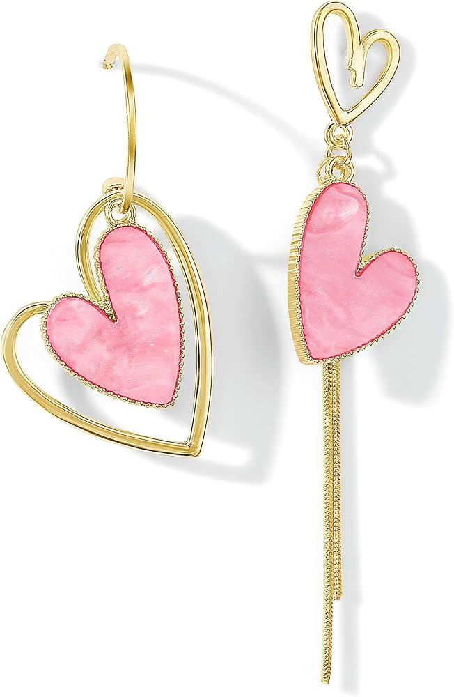 PopTopping Asymmetrical Heart Earrings Heart Drop Earrings For Girls Heart Dangle Earrings For Wo... | Amazon (US)