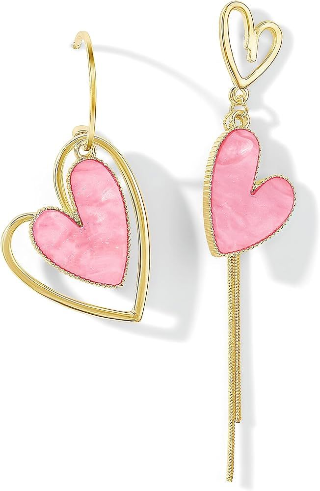 PopTopping Asymmetrical Heart Earrings Heart Drop Earrings For Girls Heart Dangle Earrings For Wo... | Amazon (US)