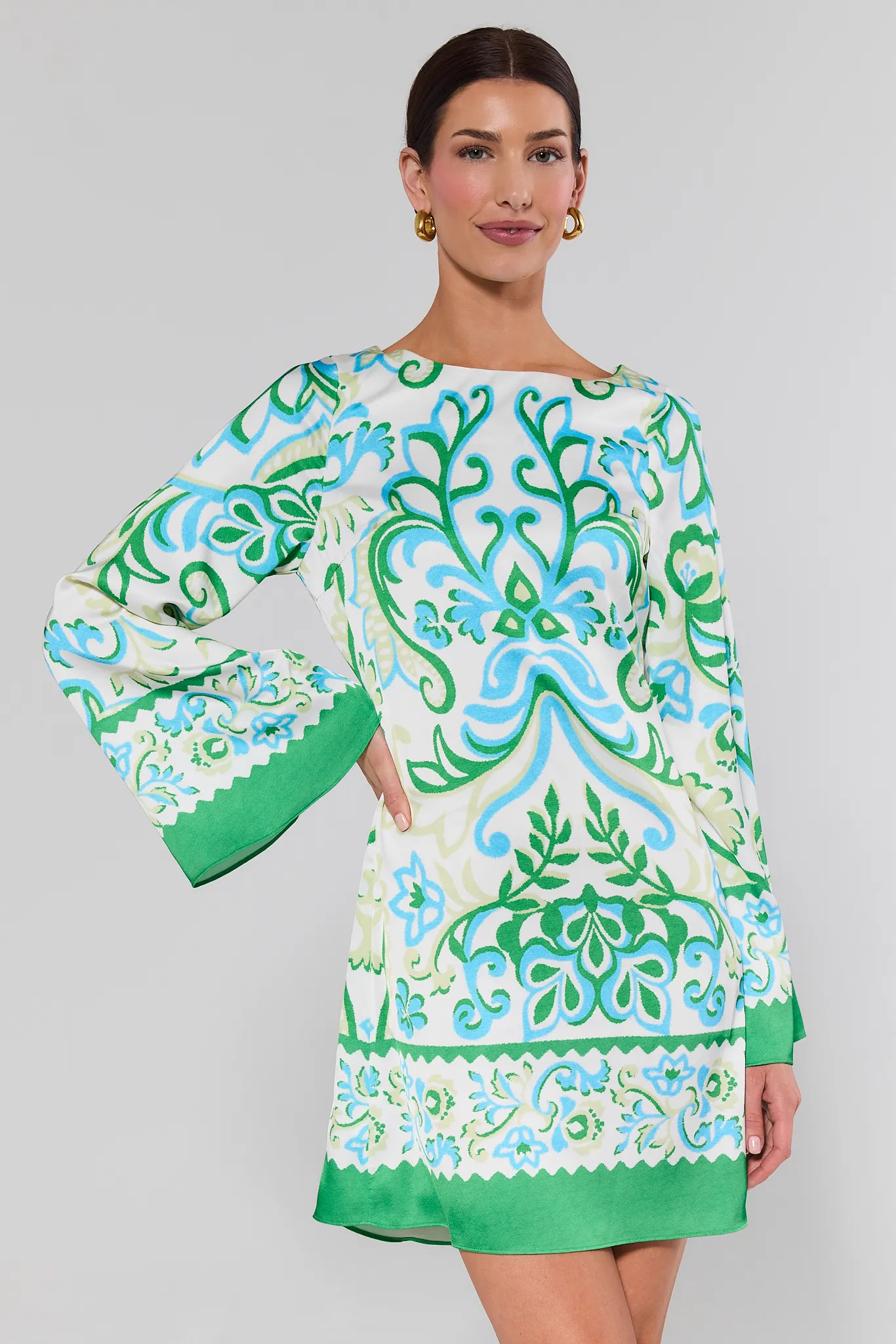 Arabella Green Printed Short Dress | Avara