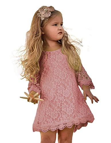 APRIL GIRL Flower Girl Dress, Lace Dress 3/4 Sleeve Dress (Dusty Rose, 6-7 Years) | Amazon (US)