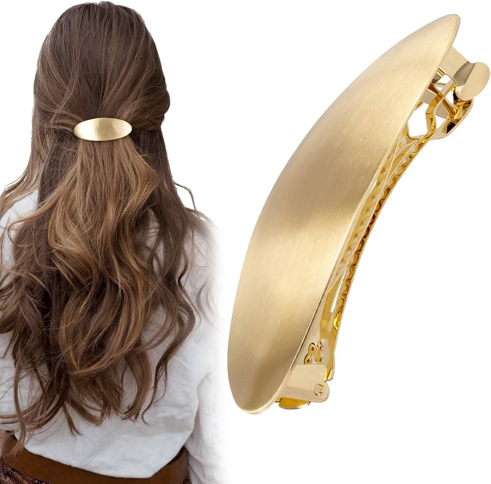 3inch Oval Hair Barrette Vintage Metal Large Hair Clip Gold French Wedding Prom Formal Hair Acces... | Amazon (US)