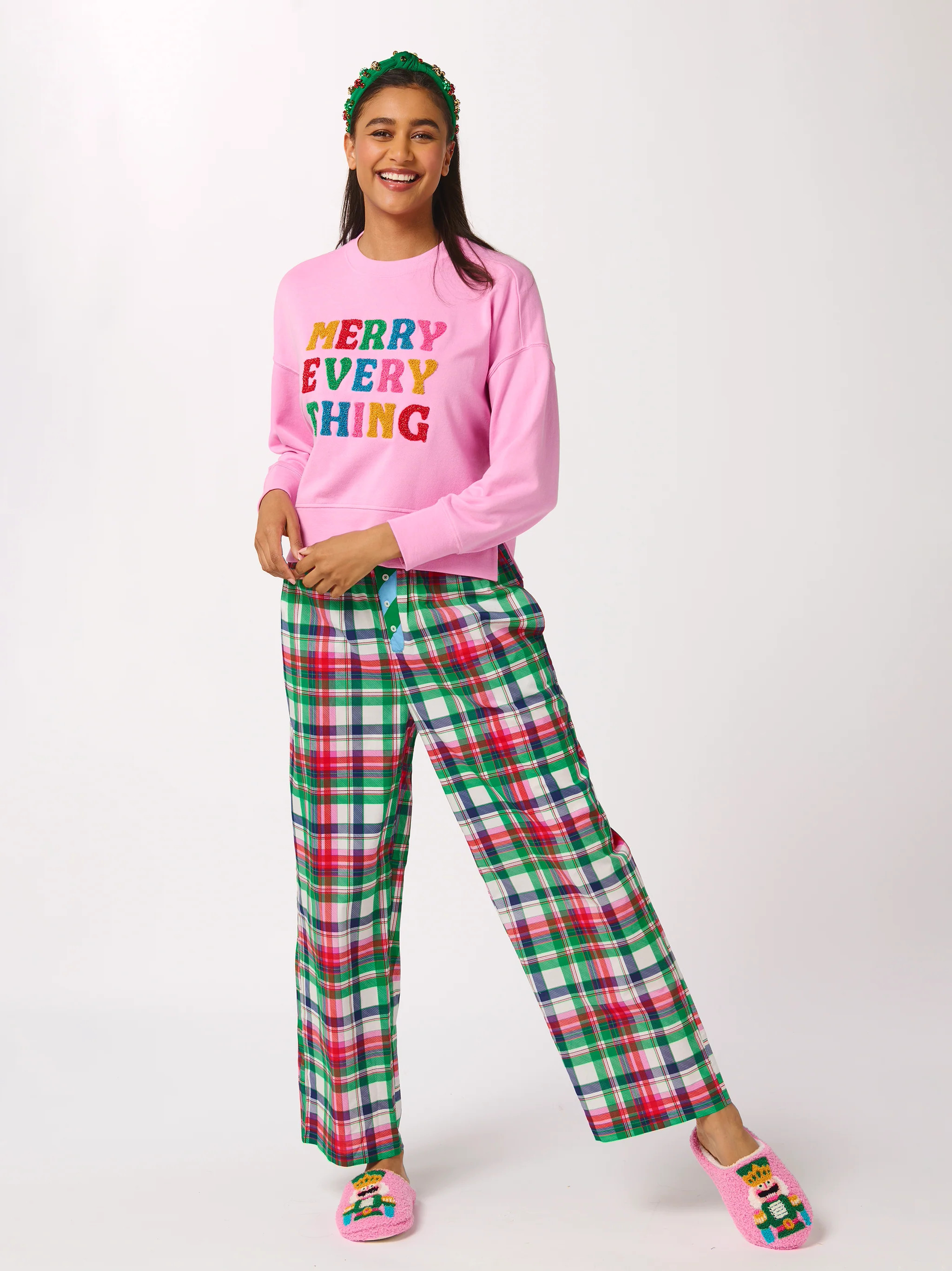 Shiraleah "Merry Everything" Relaxed Sweatshirt + Plaid Boxer Pant Bundle | Shiraleah