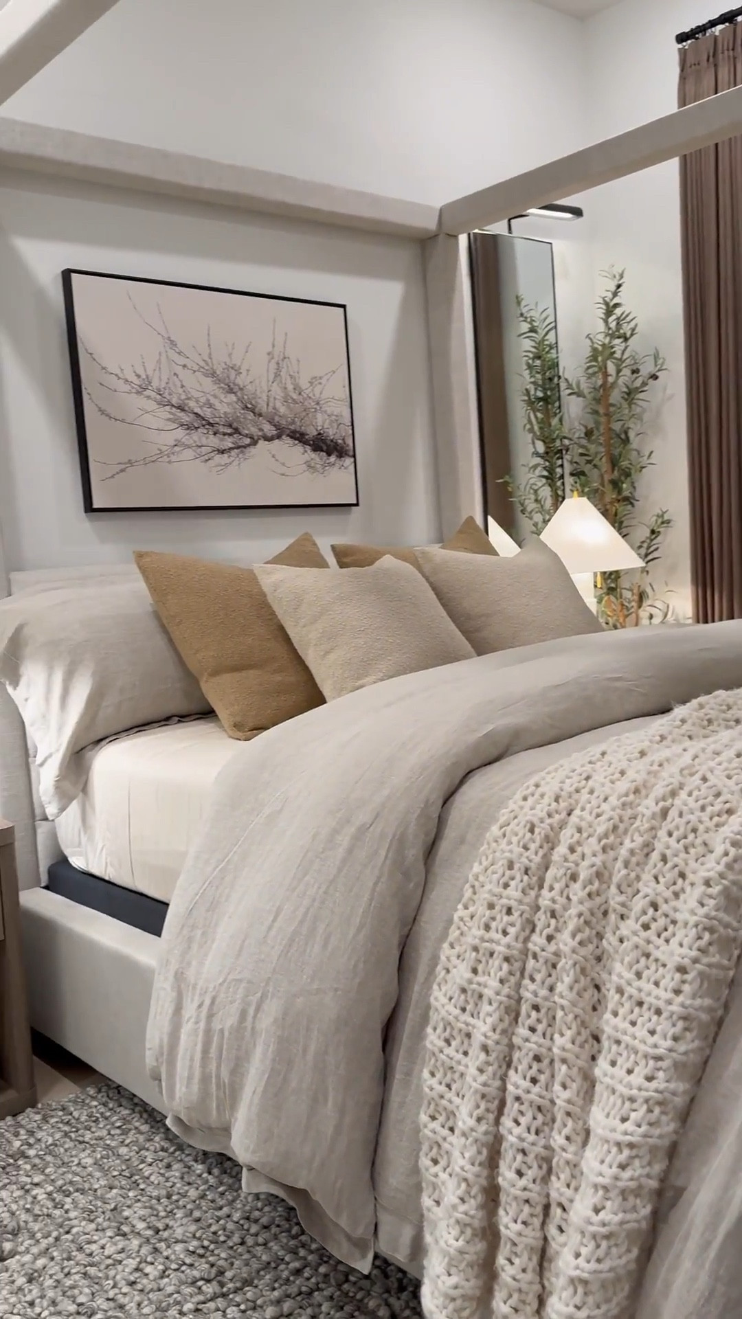 Finally found the perfect neutral art piece for this room. It measures. 36x24" …. Brown Pillows are 24x24" with 26x26" down inserts. Wheat color pillows are 20x20" with 22x22" down inserts 


Measurements: 

Bed: Queen 

Duvet: King size - I inserted 2 King sized down inserts to give the bed a fuller look. Sheets & pillows are Queen sized 

Mirrors - 58" H x 18" W……mirrors will make your space feel larger as well as reflect light to other parts of the room! 

Drapes: Color Cafe Brown … Size 40"W x 108" W 

I used two duvet inserts to create that fluffy look.. 

Bed size is a Queen and the duvet+inserts are King size. I like sizing up on bedding bc it gives more fabric to work with especially if you want your bed to look full around! 😊

I used the “small table lamp” (linked) to create the glow effect behind the planter. I recommend  warm white light bulbs. 😊

#LTKSaleAlert #LTKStyleTip #LTKHome