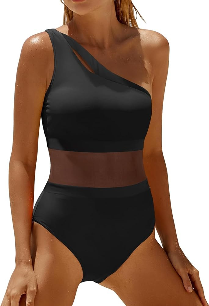 Holipick Women's One Shoulder One Piece Swimsuit Cutout Bathing Suits Mesh Slimming Swimwear for ... | Amazon (US)