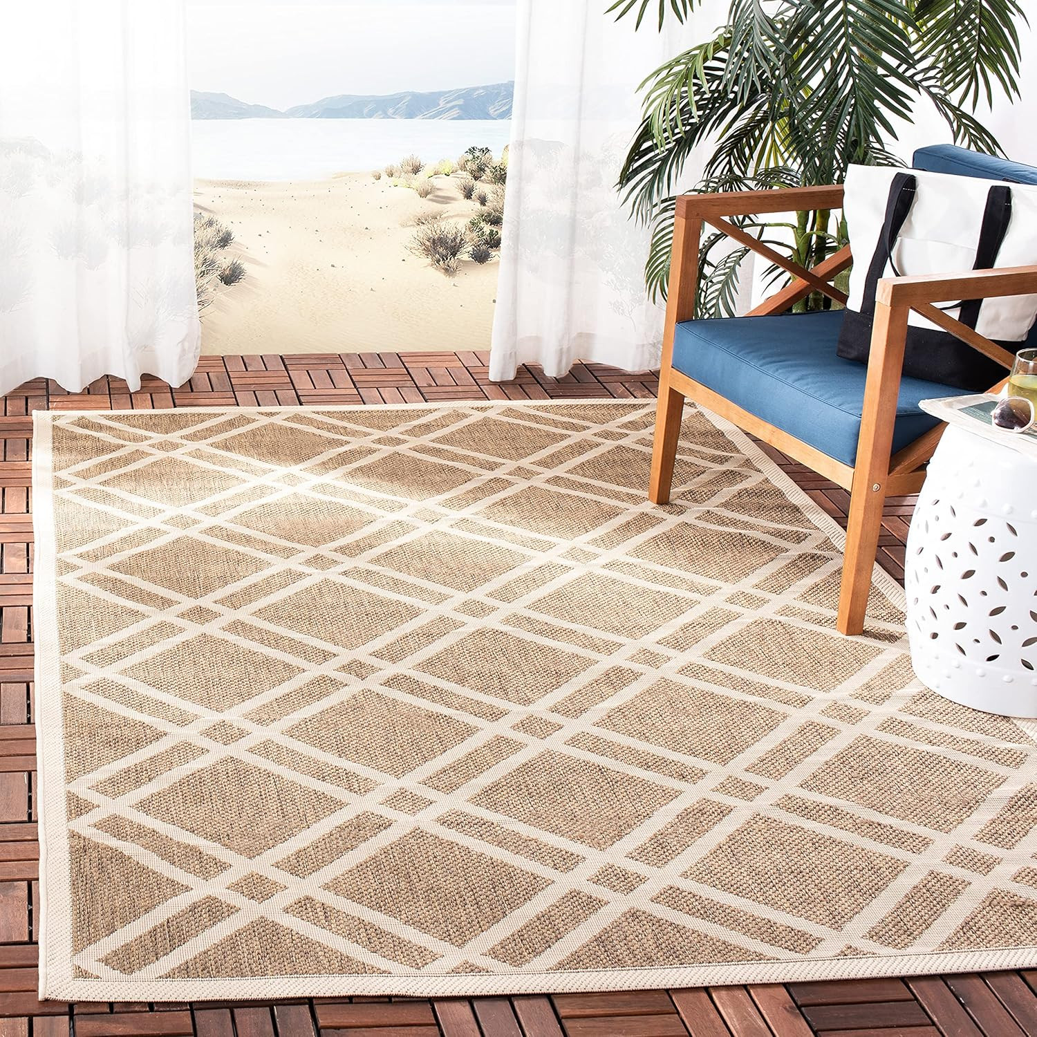 SAFAVIEH Courtyard Collection 2'7" x 5' Brown/Bone CY6923 Trellis Indoor/ Outdoor Waterproof Easy... | Amazon (US)