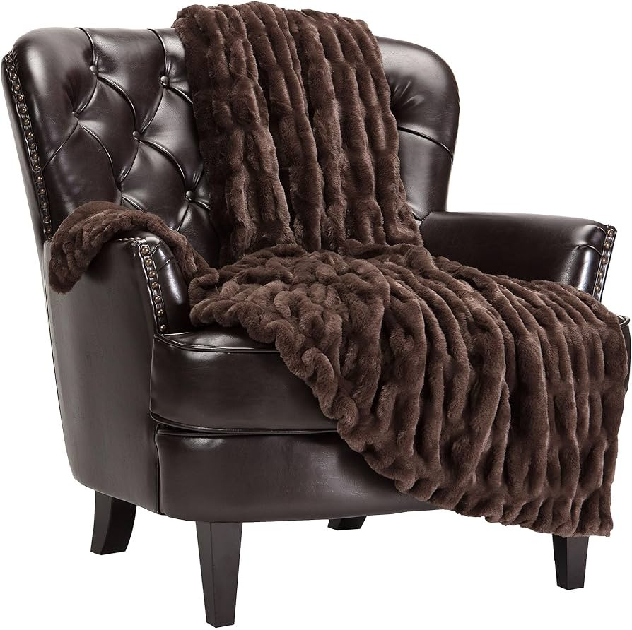 Chanasya Premium Ruched Faux Fur Throw Blanket - Luxurious, Soft Reversible Mink Blanket - 50" x ... | Amazon (US)
