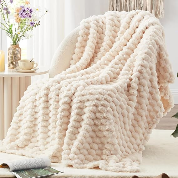 EXQ Home Fleece Throw Blanket Large Turtle Shell Jacquard Flannel 50"×60" Beige | Amazon (US)