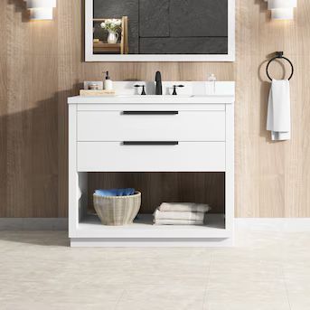 Origin 21 Beecham 36-in White Undermount Single Sink Bathroom Vanity with White Engineered Stone ... | Lowe's