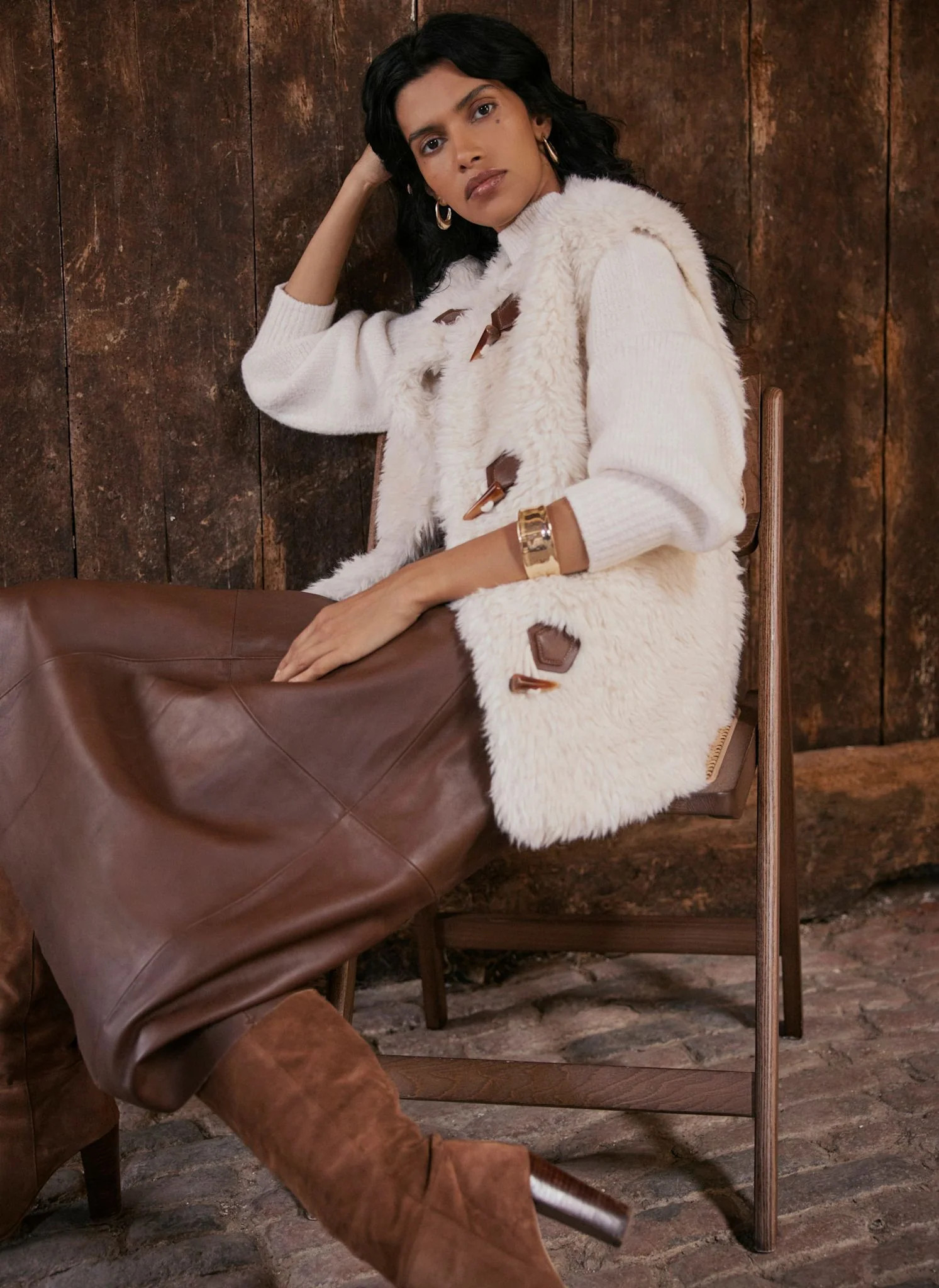 Cream Faux Fur Gilet | Mint Velvet