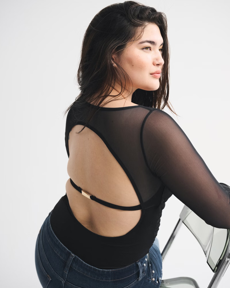 Women's Bra-Free Long-Sleeve Open-Back Hardware Bodysuit | Women's Tops | Abercrombie.com | Abercrombie & Fitch (US)