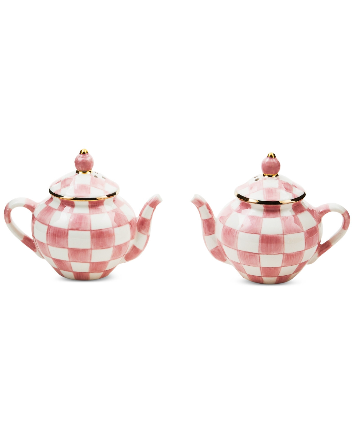 Mackenzie-Childs Rosy Check Teapot Salt & Pepper Set | Macy's