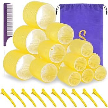 Self grip hair roller set,Hair roller set 18 pcs,Heatless hair curlers,Hair rollers for Long hair... | Amazon (US)