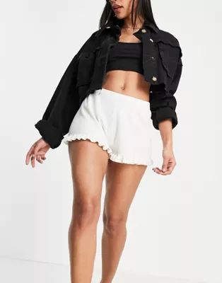 Lost Ink knitted ruffle mini short in white | ASOS (Global)