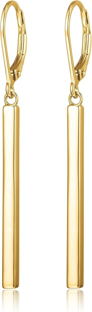 Amazon Collection 18K Yellow Gold or 14K Rose Gold Over Sterling Silver Bar Drop Earrings | Amazon (US)