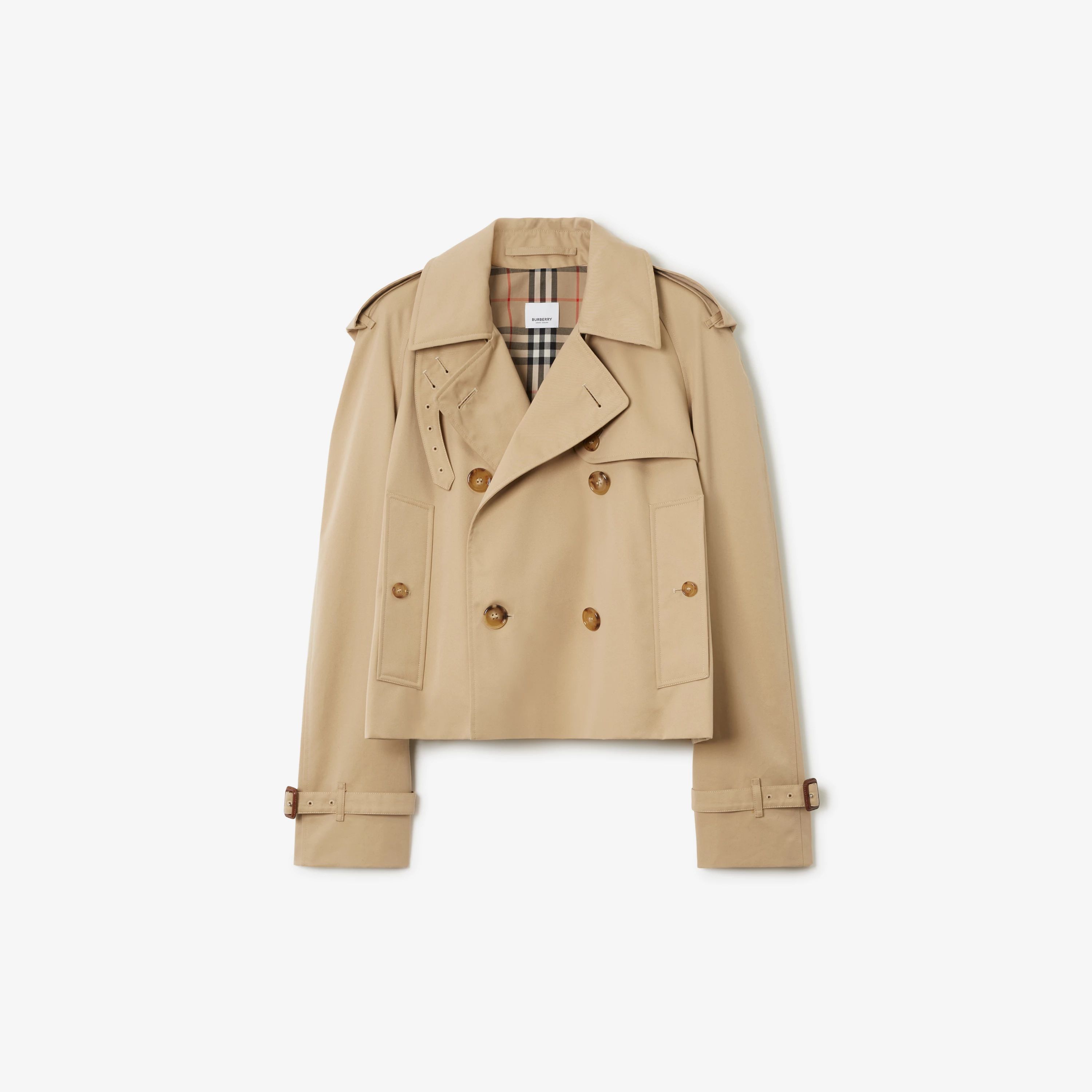 Cropped Gabardine Trench Jacket in Honey - Women, Cotton | Burberry® Official | Burberry (US)