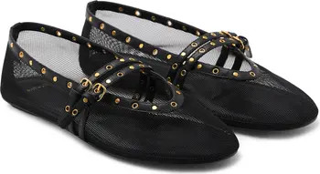 MANGO Studded Buckle Strap Mesh Ballet Flat (Women) | Nordstrom | Nordstrom