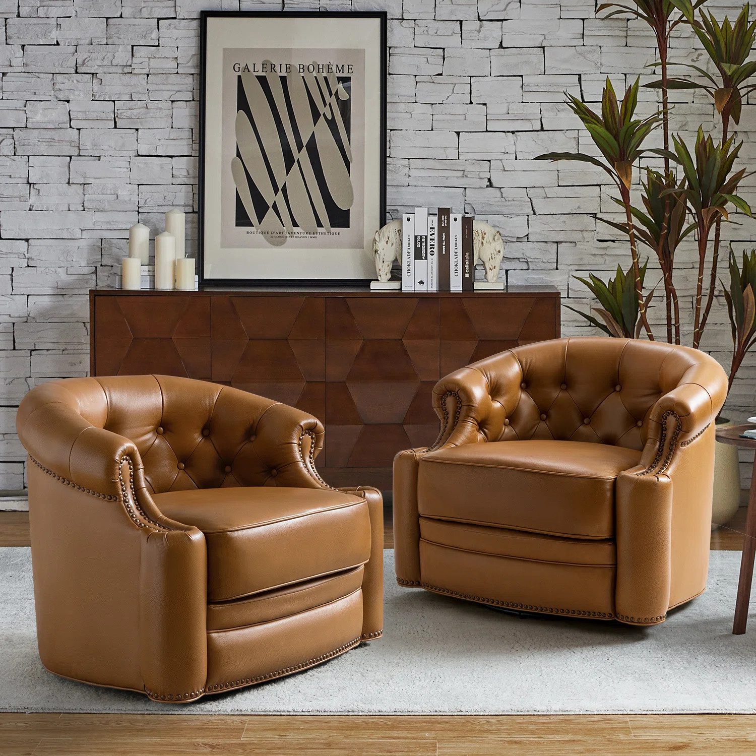 Tinsleigh 31.5" Wide Genuine Leather Swivel Chair Set Of 2 | Wayfair North America