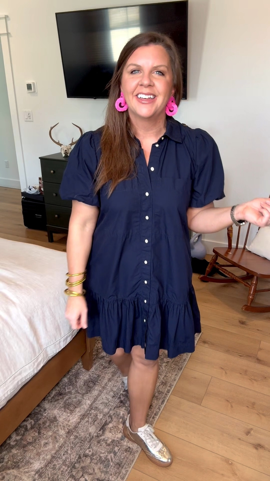 Walmart nailed it with this puff sleeve, drop hem, button down dress. 

Shirt dress, button down dress, puff sleeve 