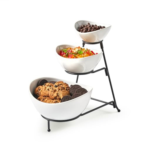 LYEOBOH 3 Tier Serving Bowls Set with Collapsible Thicker Metal Stand, Oval Serving Dishes for Entertaining Tiered Serving Stand for Fruit, Dessert, Candy, Chip and Dip (Black) | Amazon (US)