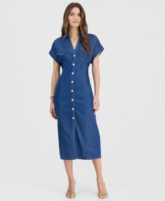 I.n.c. International Concepts Women's Cinched-Waist Denim Shirtdress, Macy's Exclusive - Marina Wash | Macy's