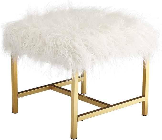 Signature Design by Ashley Elissa Glam Faux Fur 16" Accent Stool with Gold Metal Legs, White | Amazon (US)