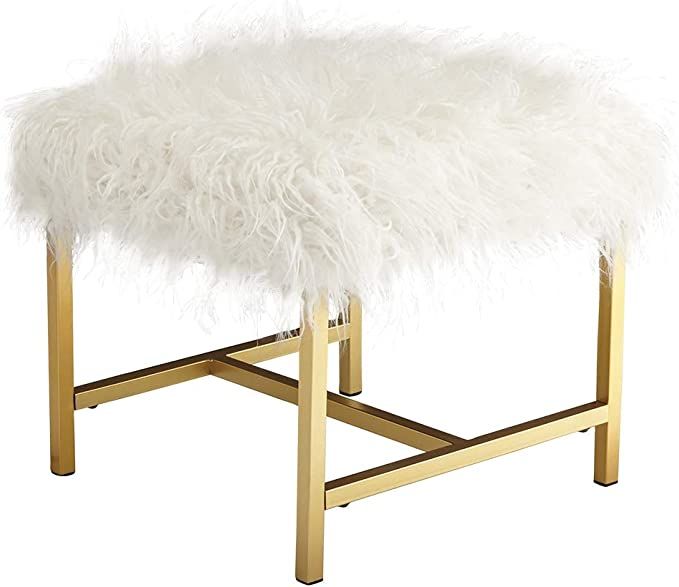 Amazon.com: Signature Design by Ashley Elissa Glam Faux Fur 16" Accent Stool with Gold Metal Legs... | Amazon (US)