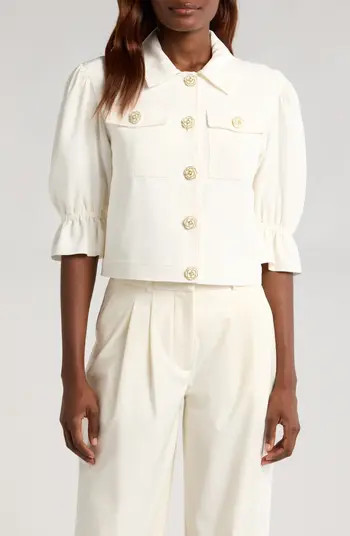 Cinq \u00e0 Sept Julieta Flower Button Crop Jacket | Nordstrom | Nordstrom
