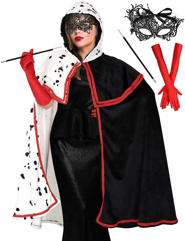 Drofe Women Dalmatian Costume Cosplay Cloak with Hooded luxury Plush Capes Accessories Set Adult ... | Amazon (US)