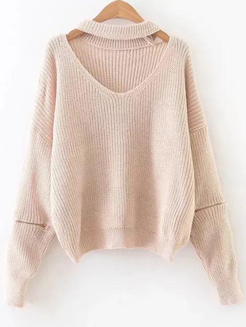 Cut Out Zipper Sleeve Choker Sweater | Rosegal US